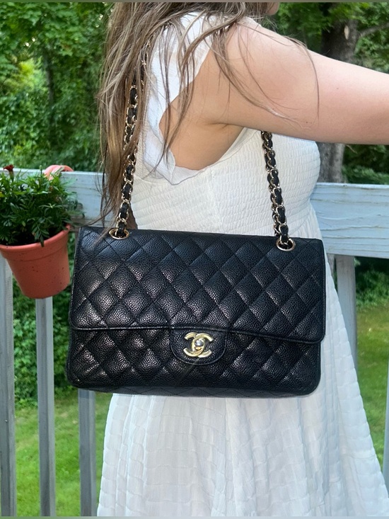 CHANEL Handbags - CHANEL Medium Classic Double Flap Caviar Quilted Handbag Black / Gold Hardware